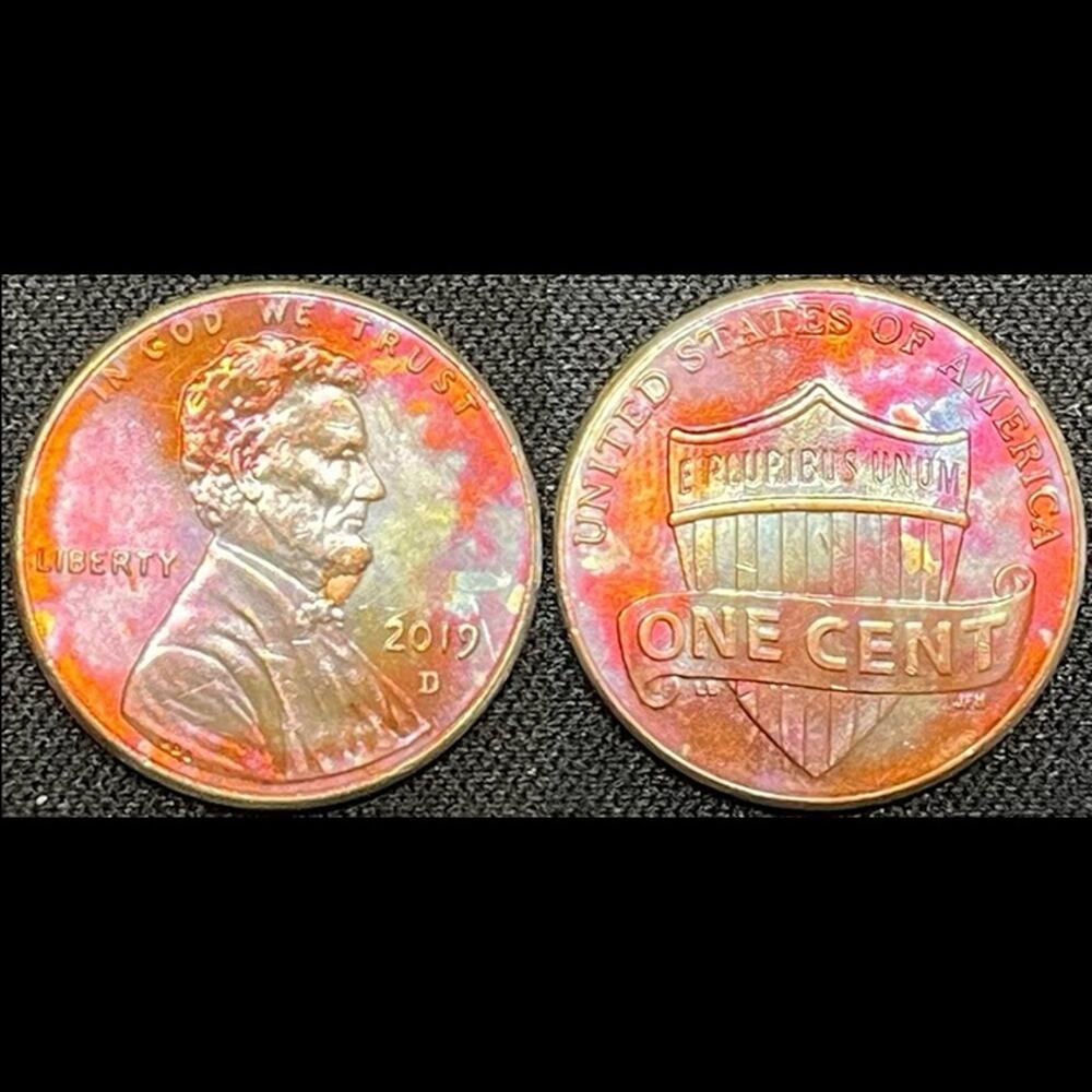 Lincoln One Cent 2019-D Synthesized Rainbow Toning Handmade Collection Coin #8